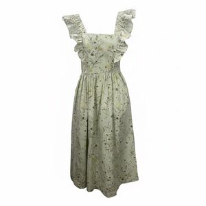 H&M Floral Ruffle Midi Dress with Open Back and Tie - Size XS - Mint Green